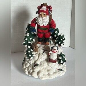 Musical Santa Claus Figurine Skiing Plays We Wish You A Merry Christmas Holiday